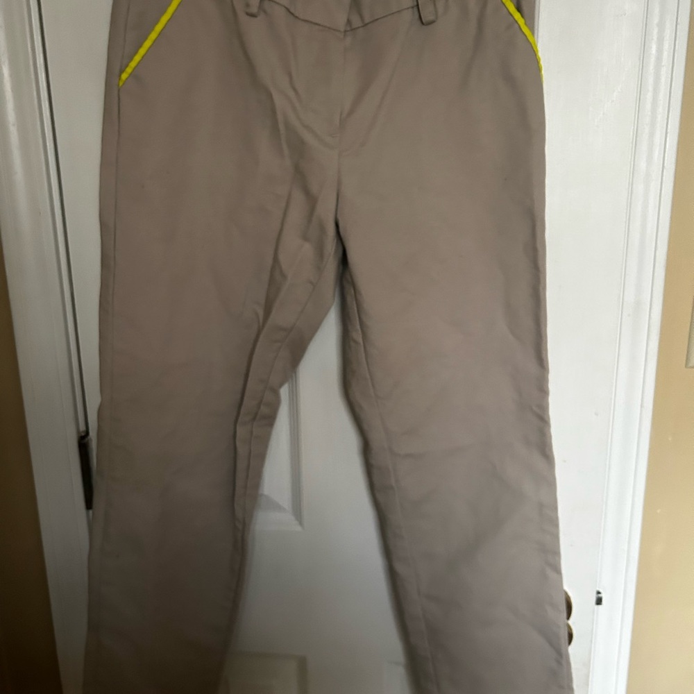 Sandro Women’s Khaki Pants with Bright Yellow Accent